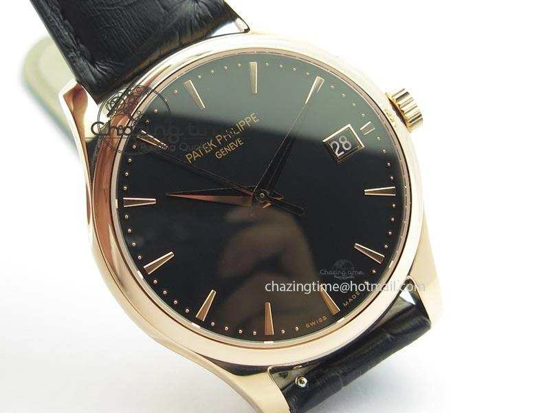 Calatrava Officer RG Bp Maker Best Edition Black Dial On Black Leather Strap MIYOTA SmartChoice 9092