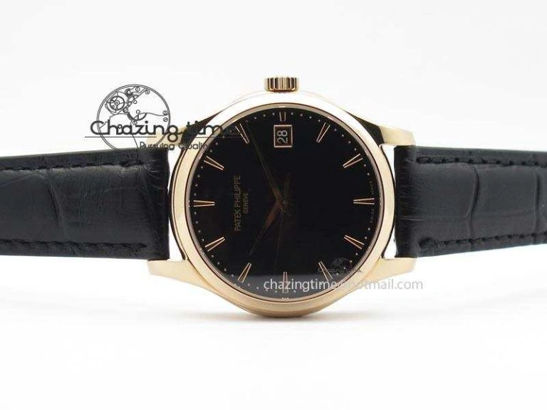 Calatrava Officer RG Bp Maker Best Edition Black Dial On Black Leather Strap MIYOTA SmartChoice 9092