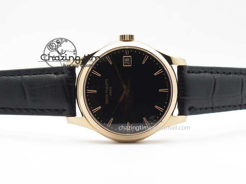 Calatrava Officer RG Bp Maker Best Edition Black Dial On Black Leather Strap MIYOTA SmartChoice 9092