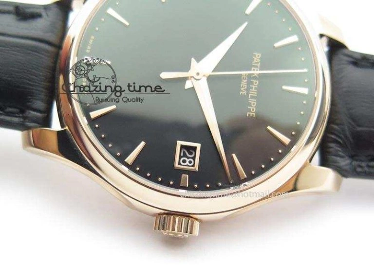 Calatrava Officer RG Bp Maker Best Edition Black Dial On Black Leather Strap MIYOTA SmartChoice 9092