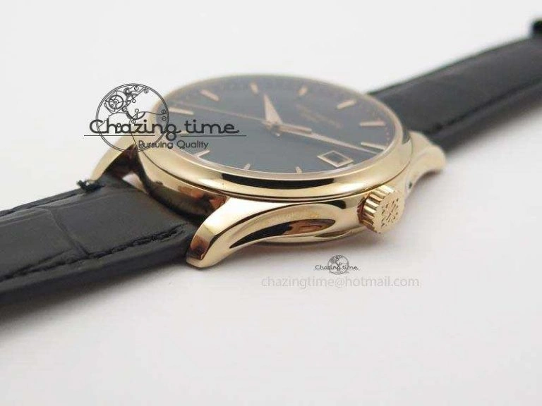 Calatrava Officer RG Bp Maker Best Edition Black Dial On Black Leather Strap MIYOTA SmartChoice 9092