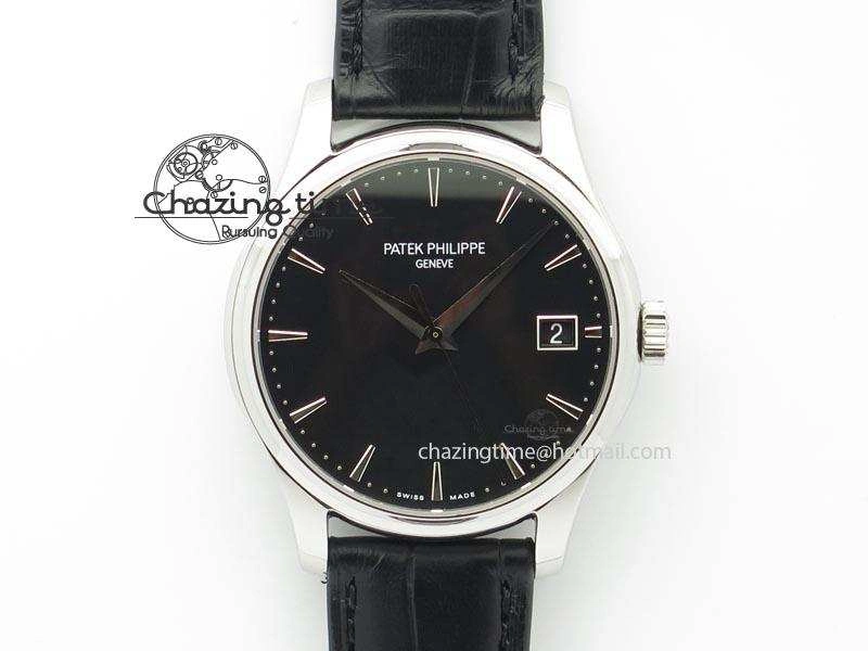 Calatrava Officer SS Bp Maker Best Edition Black Dial On Black Leather Strap MIYOTA TopPick 9089