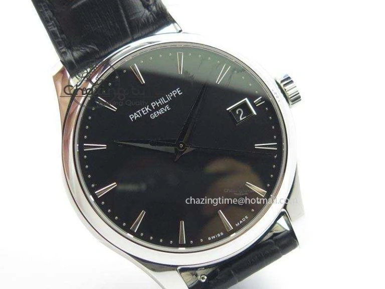 Calatrava Officer SS Bp Maker Best Edition Black Dial On Black Leather Strap MIYOTA TopPick 9089