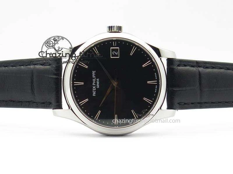 Calatrava Officer SS Bp Maker Best Edition Black Dial On Black Leather Strap MIYOTA TopPick 9089
