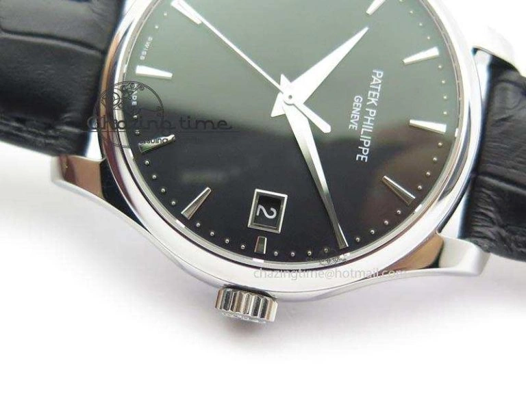 Calatrava Officer SS Bp Maker Best Edition Black Dial On Black Leather Strap MIYOTA TopPick 9089