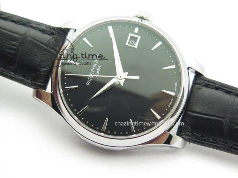 Calatrava Officer SS Bp Maker Best Edition Black Dial On Black Leather Strap MIYOTA TopPick 9089