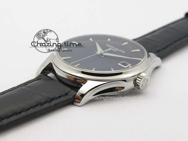 Calatrava Officer SS Bp Maker Best Edition Black Dial On Black Leather Strap MIYOTA TopPick 9089