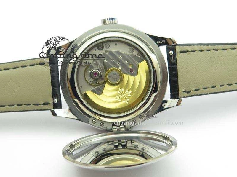 Calatrava Officer SS Bp Maker Best Edition Black Dial On Black Leather Strap MIYOTA TopPick 9089