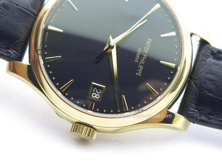 Soft Calatrava Officer YG Bp Maker Best Edition Black Dial On Black Leather Strap MIYOTA 9088