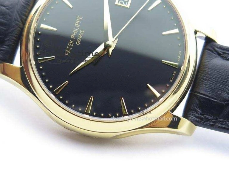 Soft Calatrava Officer YG Bp Maker Best Edition Black Dial On Black Leather Strap MIYOTA 9088