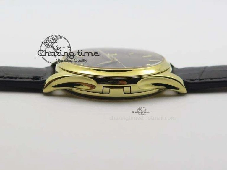 Soft Calatrava Officer YG Bp Maker Best Edition Black Dial On Black Leather Strap MIYOTA 9088