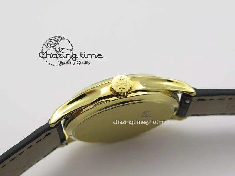 Soft Calatrava Officer YG Bp Maker Best Edition Black Dial On Black Leather Strap MIYOTA 9088