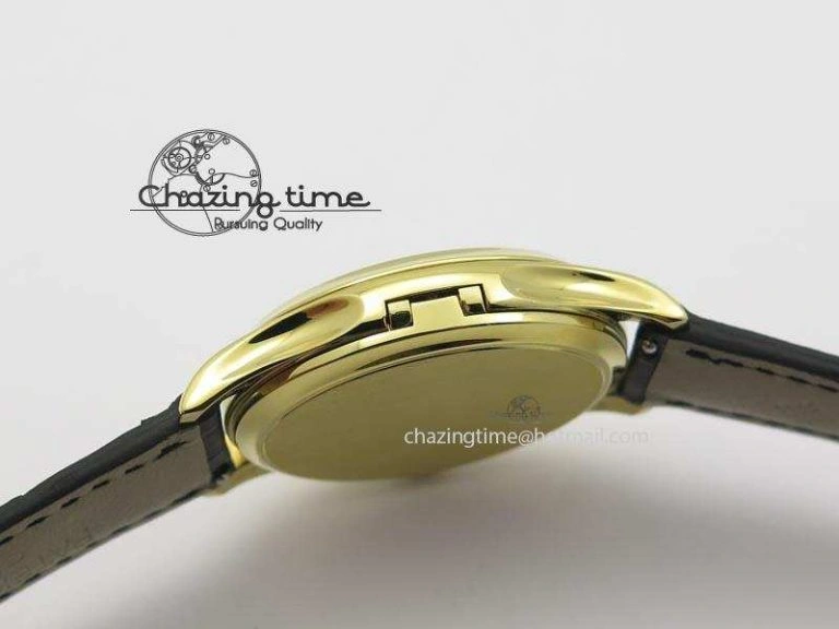 Soft Calatrava Officer YG Bp Maker Best Edition Black Dial On Black Leather Strap MIYOTA 9088