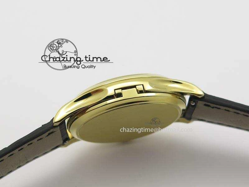 Soft Calatrava Officer YG Bp Maker Best Edition Black Dial On Black Leather Strap MIYOTA 9088