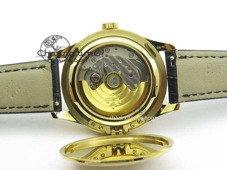 Soft Calatrava Officer YG Bp Maker Best Edition Black Dial On Black Leather Strap MIYOTA 9088