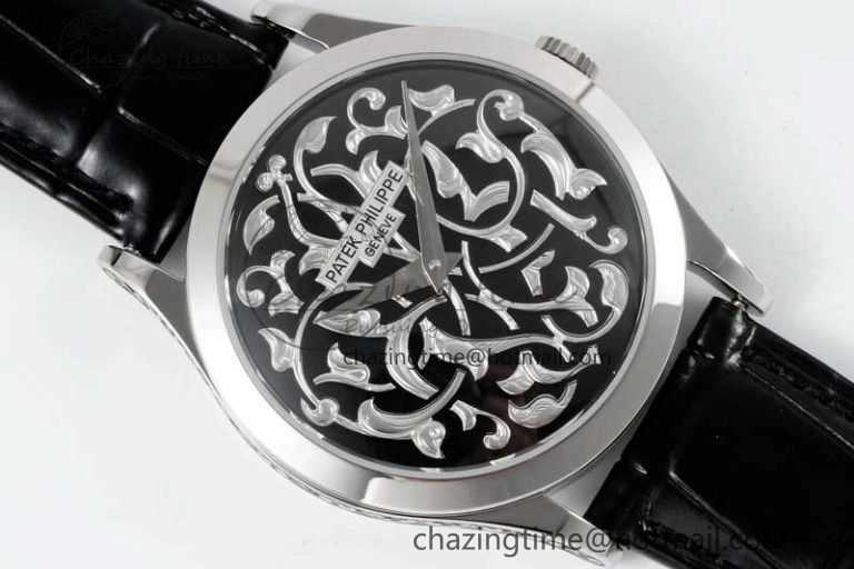 Calatrava SS FLF Best Edition Black Silver Dial Style 1 on Black Leather Strap A240 (Micro Rotor) WaterResistant 8830