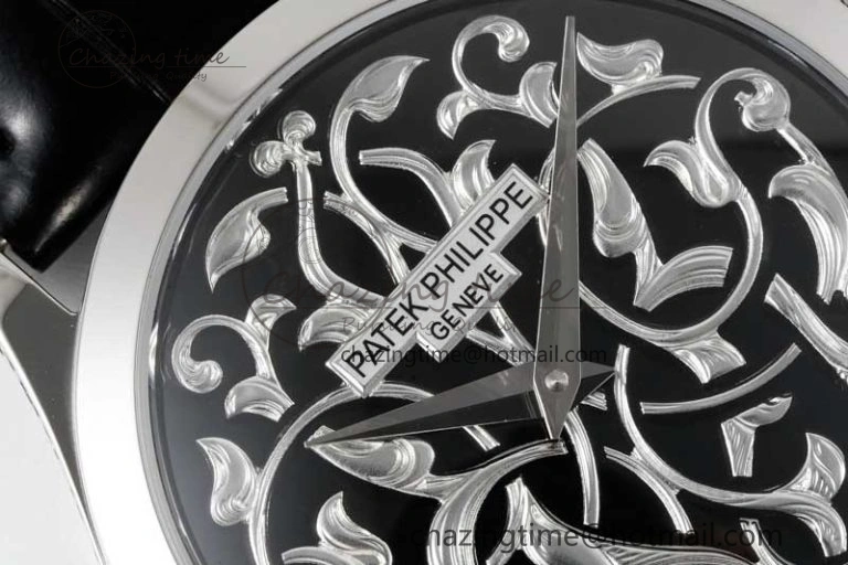 Calatrava SS FLF Best Edition Black Silver Dial Style 1 on Black Leather Strap A240 (Micro Rotor) WaterResistant 8830