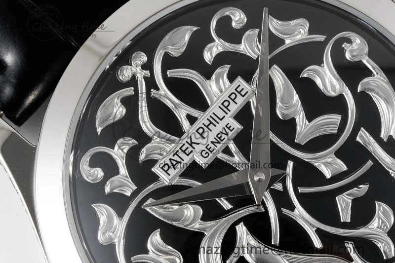 Calatrava SS FLF Best Edition Black Silver Dial Style 1 on Black Leather Strap A240 (Micro Rotor) WaterResistant 8830