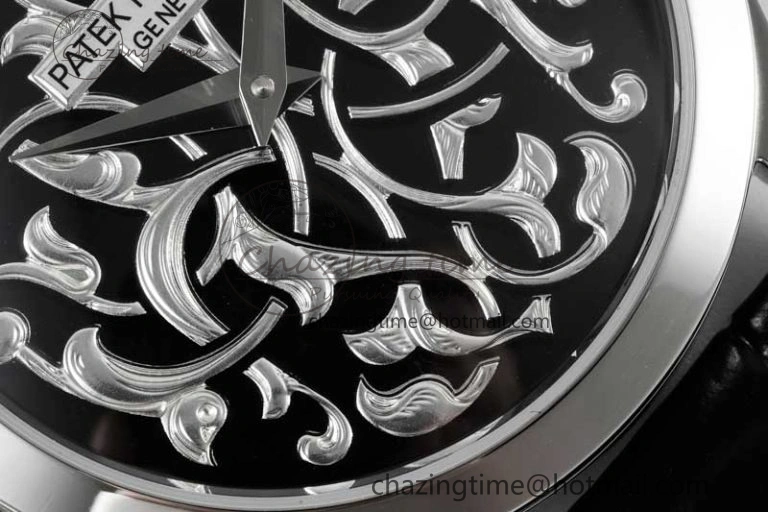Calatrava SS FLF Best Edition Black Silver Dial Style 1 on Black Leather Strap A240 (Micro Rotor) WaterResistant 8830