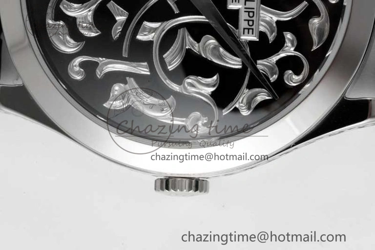 Calatrava SS FLF Best Edition Black Silver Dial Style 1 on Black Leather Strap A240 (Micro Rotor) WaterResistant 8830