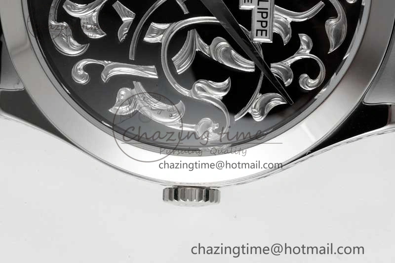 Calatrava SS FLF Best Edition Black Silver Dial Style 1 on Black Leather Strap A240 (Micro Rotor) WaterResistant 8830