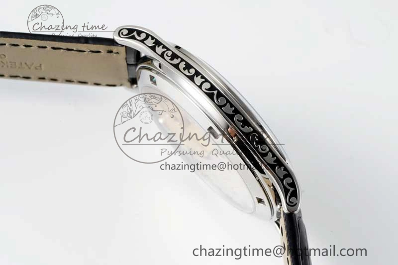 Calatrava SS FLF Best Edition Black Silver Dial Style 1 on Black Leather Strap A240 (Micro Rotor) WaterResistant 8830
