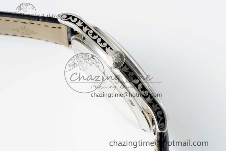 Calatrava SS FLF Best Edition Black Silver Dial Style 1 on Black Leather Strap A240 (Micro Rotor) WaterResistant 8830