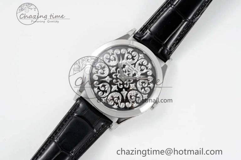 Calatrava SS FLF Best Edition Black Silver Dial Style 2 on Black Leather Strap A240 (Micro Rotor) Fashionable 8829