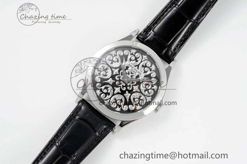 Calatrava SS FLF Best Edition Black Silver Dial Style 2 on Black Leather Strap A240 (Micro Rotor) Fashionable 8829