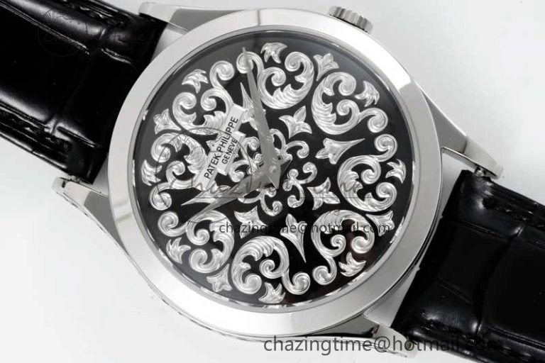 Calatrava SS FLF Best Edition Black Silver Dial Style 2 on Black Leather Strap A240 (Micro Rotor) Fashionable 8829