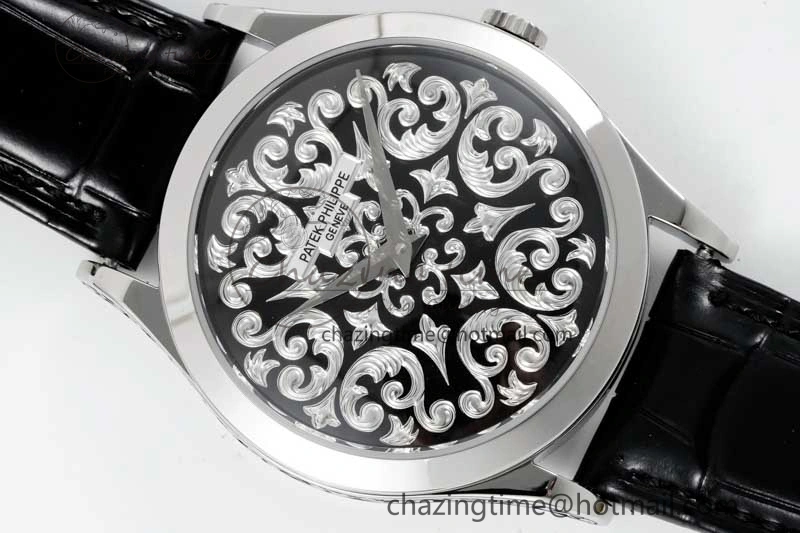 Calatrava SS FLF Best Edition Black Silver Dial Style 2 on Black Leather Strap A240 (Micro Rotor) Fashionable 8829