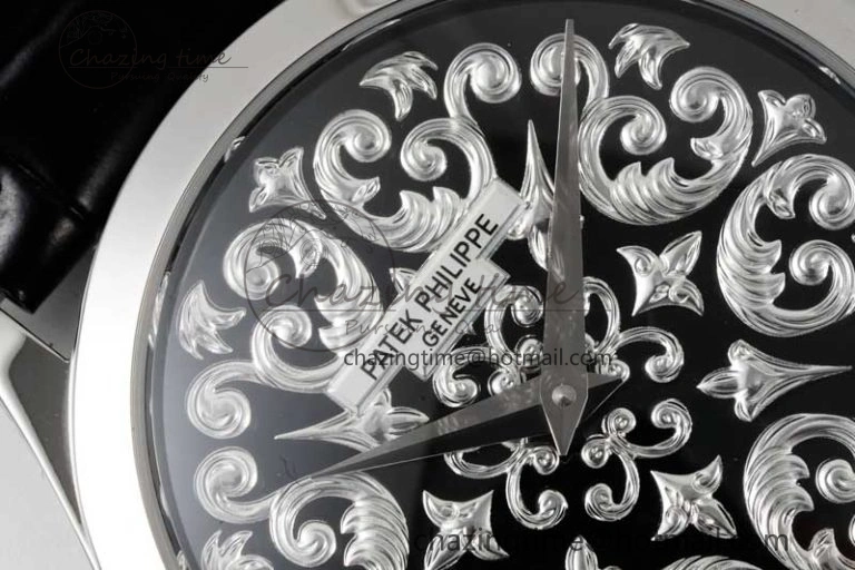 Calatrava SS FLF Best Edition Black Silver Dial Style 2 on Black Leather Strap A240 (Micro Rotor) Fashionable 8829