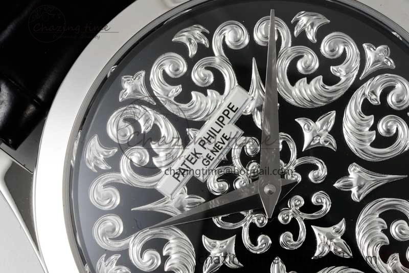 Calatrava SS FLF Best Edition Black Silver Dial Style 2 on Black Leather Strap A240 (Micro Rotor) Fashionable 8829