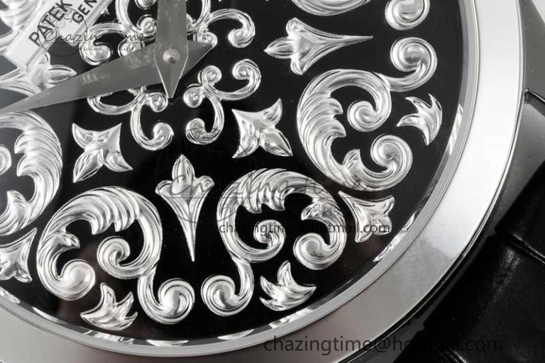Calatrava SS FLF Best Edition Black Silver Dial Style 2 on Black Leather Strap A240 (Micro Rotor) Fashionable 8829