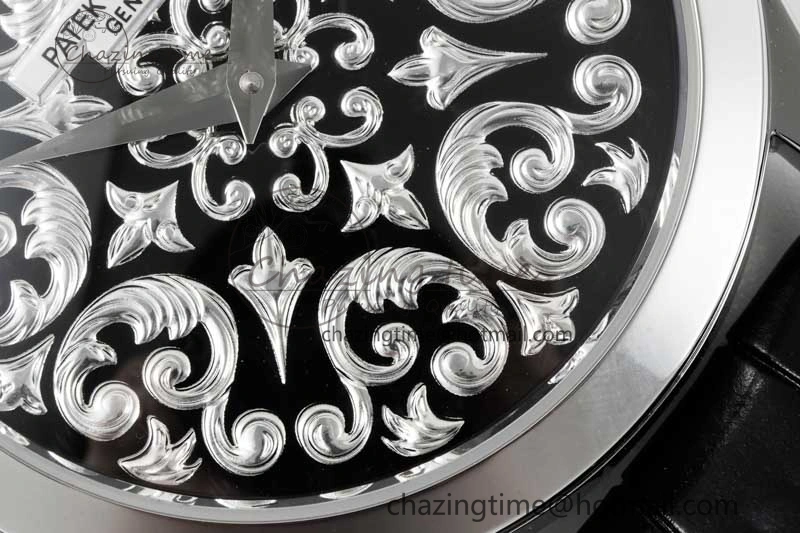 Calatrava SS FLF Best Edition Black Silver Dial Style 2 on Black Leather Strap A240 (Micro Rotor) Fashionable 8829