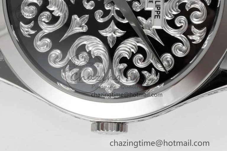 Calatrava SS FLF Best Edition Black Silver Dial Style 2 on Black Leather Strap A240 (Micro Rotor) Fashionable 8829
