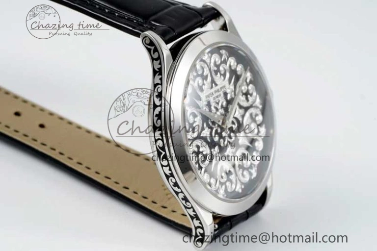 Calatrava SS FLF Best Edition Black Silver Dial Style 2 on Black Leather Strap A240 (Micro Rotor) Fashionable 8829