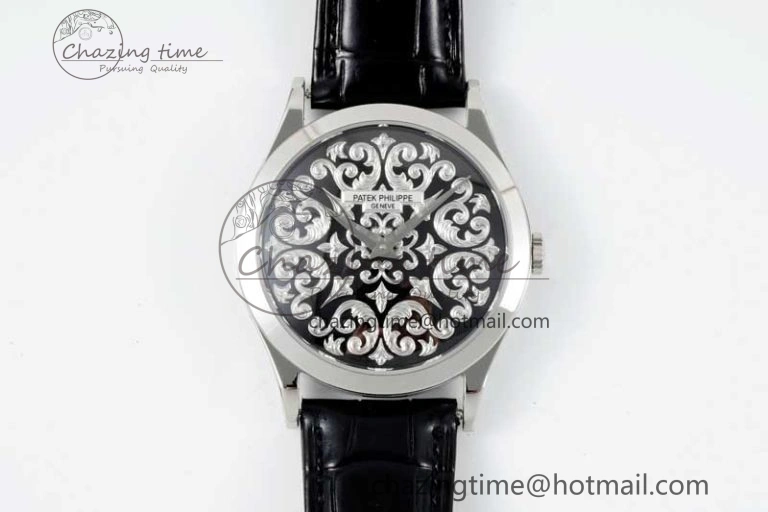 Calatrava SS FLF Best Edition Black Silver Dial Style 2 on Black Leather Strap A240 (Micro Rotor) Fashionable 8829