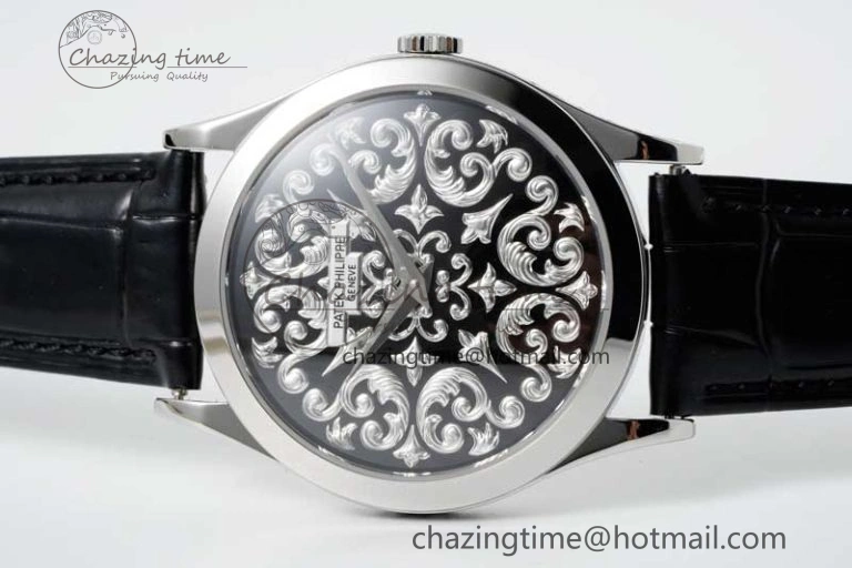 Calatrava SS FLF Best Edition Black Silver Dial Style 2 on Black Leather Strap A240 (Micro Rotor) Fashionable 8829
