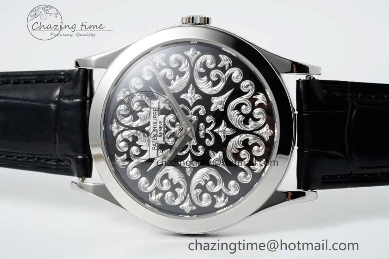 Calatrava SS FLF Best Edition Black Silver Dial Style 2 on Black Leather Strap A240 (Micro Rotor) Fashionable 8829