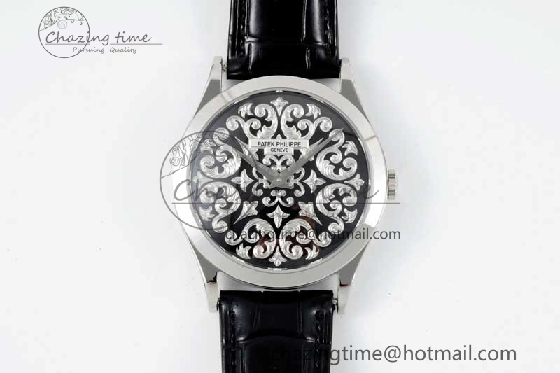 Calatrava SS FLF Best Edition Black Silver Dial Style 2 on Black Leather Strap A240 (Micro Rotor) Fashionable 8829