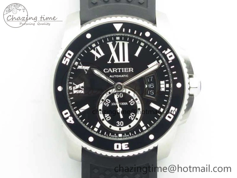 Calibre De Cartier Diver Black JF 1:1 Best Edition On Black Rubber Strap A23J AllSeason 6247