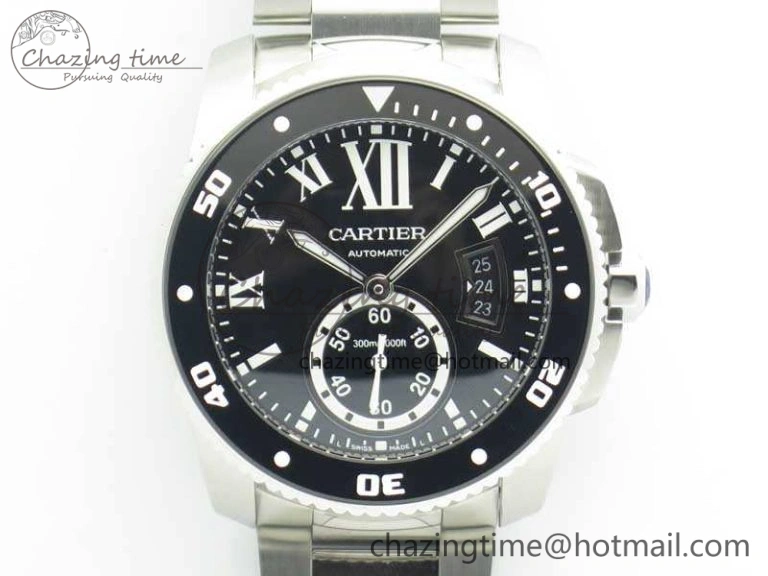 ModernLook Calibre De Cartier Diver Black JF 1:1 Best Edition On SS Bracelet A23J 6249