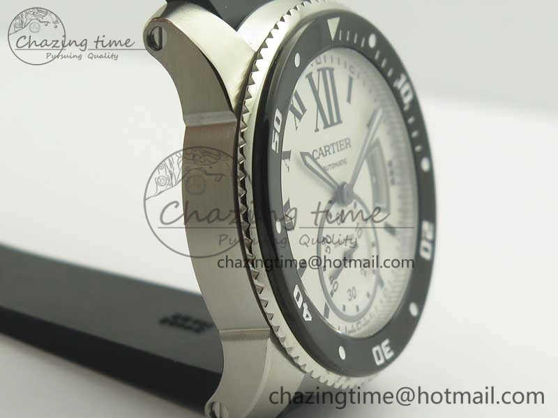 ZeroBulk Calibre De Cartier Diver Black JF 1:1 Best Edition White Dial On Black Rubber Strap A23J 6227