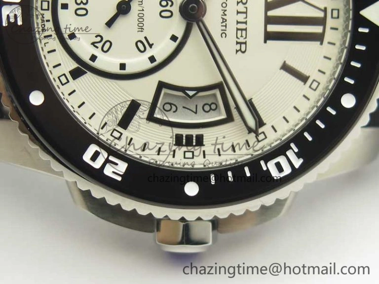 ZeroBulk Calibre De Cartier Diver Black JF 1:1 Best Edition White Dial On Black Rubber Strap A23J 6227
