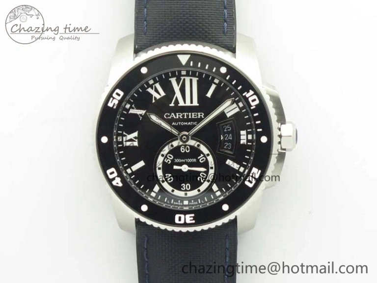 Compact Calibre De Cartier Diver Black JF 1:1 Best Edition on Black Nylon Strap A23J 6231