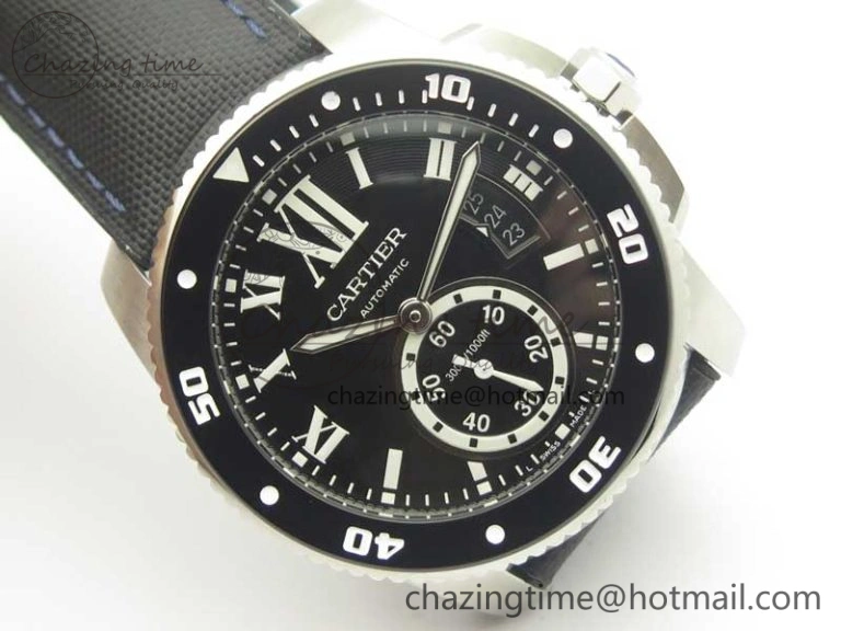 Compact Calibre De Cartier Diver Black JF 1:1 Best Edition on Black Nylon Strap A23J 6231