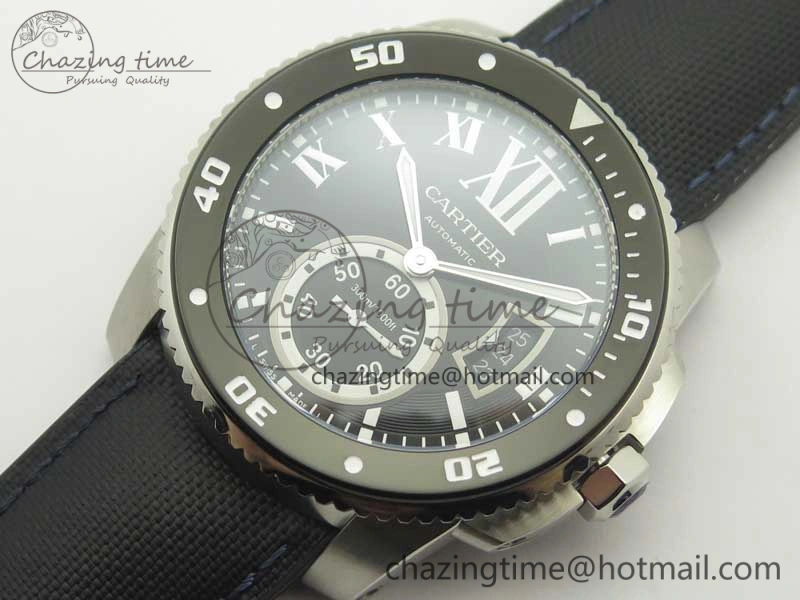 Compact Calibre De Cartier Diver Black JF 1:1 Best Edition on Black Nylon Strap A23J 6231