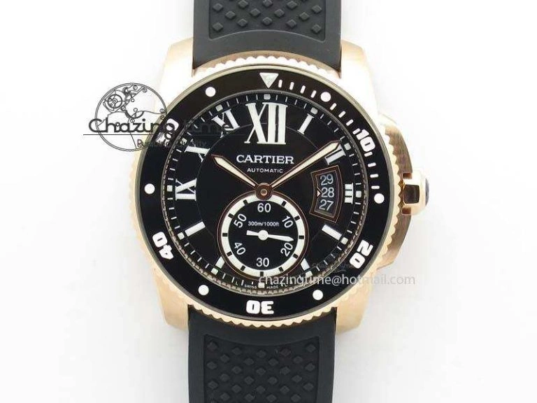 Calibre De Cartier Diver Black RG TF 1:1 Best Edition On Black Rubber Strap A23J Reliable 6319