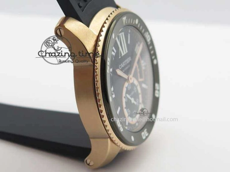 Calibre De Cartier Diver Black RG TF 1:1 Best Edition On Black Rubber Strap A23J Reliable 6319